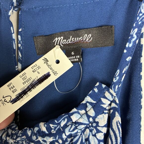 Madewell Smocked Halter Midi Dress Blue Floral Sz 6 NWT Romantic Feminine - Picture 7 of 10